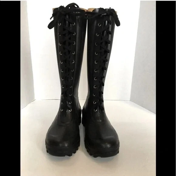 TRETORN Ballena Black Rubber Lace-Up Tall Rain-Boots Size 36 - Safety/Fashion