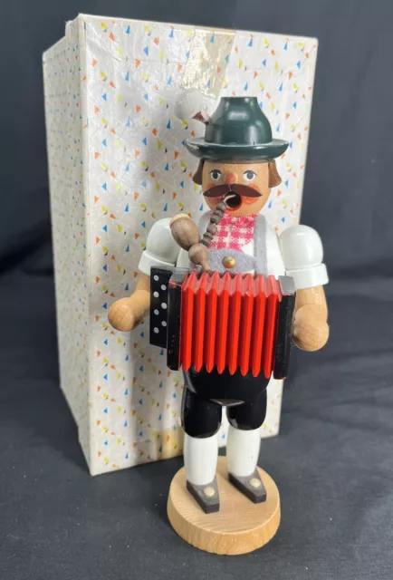 Vtg German Wood Smoker Erzgebirge Bavarian Man w/ Accordion Cone Incense Burner