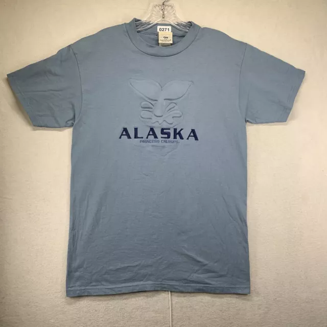 Vintage Alaska Whale T Shirt Tail Splash Puff 3D Princess Cruise 90s Blue Medium