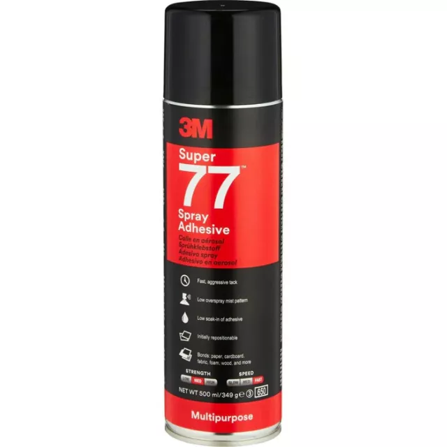 3M Super 77 Multipurpose Adhesive Glue Spray 374g Can - Strong Fast Set 3