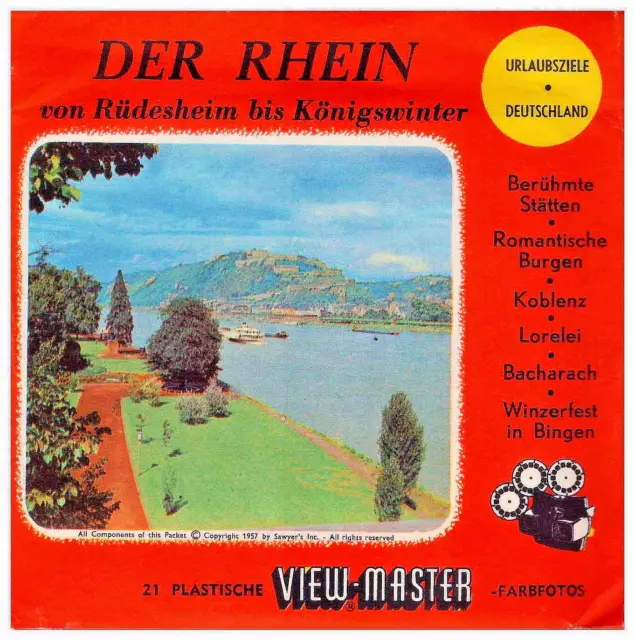 3 View-Master Stereo 3D C407, 1565A/B/C, Der Rhein v. Rüdesheim bis Königswinter