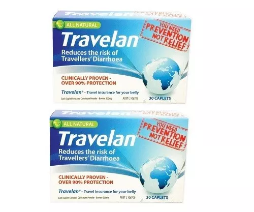 2 x Travelan 30 Caplets Reduce Risk of Travellers' Diarrhoea