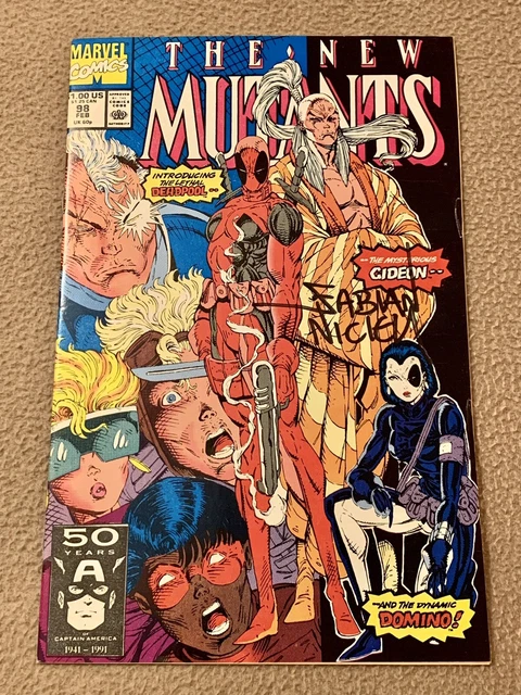 New Mutants 98 1st Deadpool Wade Wilson Domino Copycat Gideon Signed Nicieza VF-
