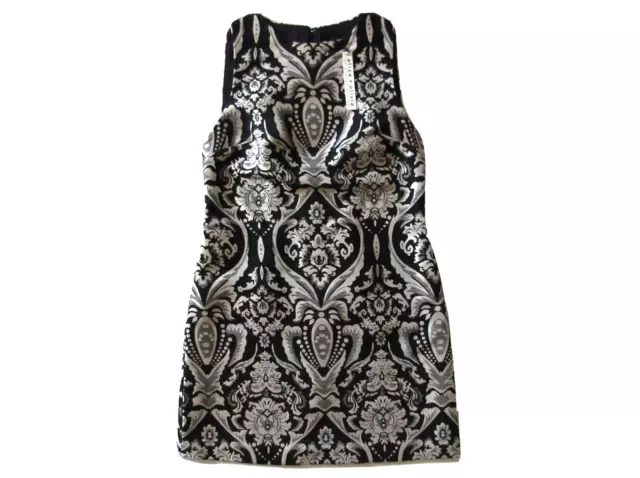 NWT Alice + Olivia Clyde Black & White Damask Jacquard A-line Mini Shift Dress 8