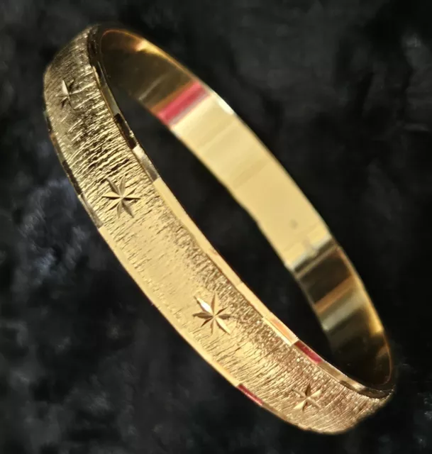 Vintage  Monet 18ct Gold Plated Etched Stars Bangle Bracelet