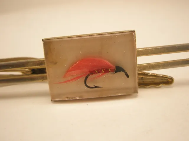 RED FISHING FLY Acrylic/Lucite Vintage LARGE HICKOK Tie Bar Clip lure rod  reel $27.49 - PicClick
