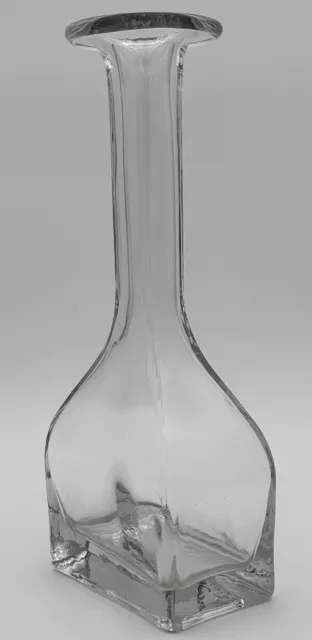 Vintage Heavy Clear Glass Hand Blown Into Form Bottle, Vase, Decanter  11 3/8” T 3