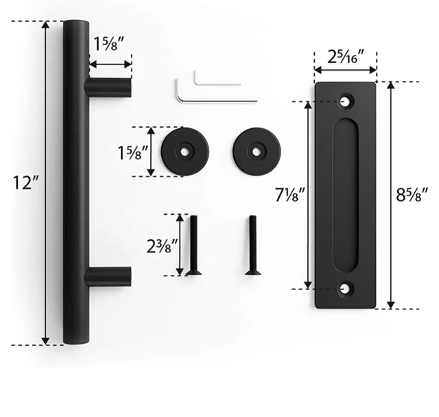 12" Heavy Duty Sliding Barn Door Handle Pull and Flush Hardware Set Round Black 3