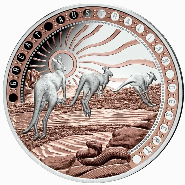 Niue 2023 Great Australian Desert & Kangaroos $1 1 Troy Oz Pure Silver Rose-Gold