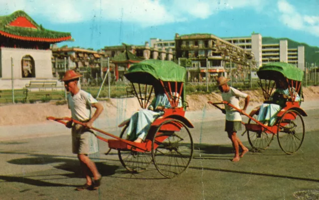 Vintage Postcard 1959 Rickshaw Puller on Road Honk Kong
