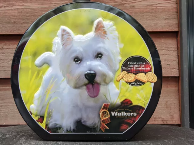 West Highland Terrier Puppy Dog Embossed Lid Biscuit Tin - Vintage Collectable