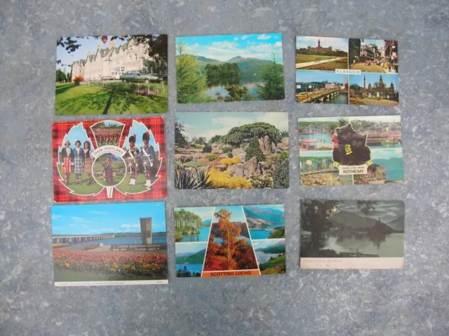 9 old Scottish (Scotland) Postcards – Strathpeffer, Rothesay, Loch Lomond etc.