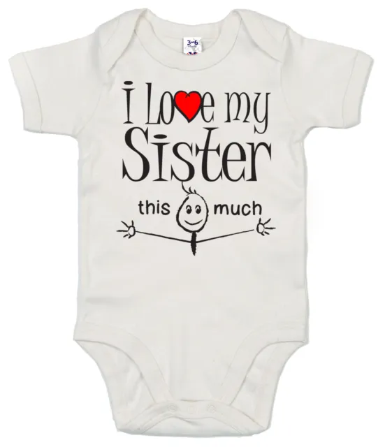 Funny Baby Bodysuit "I Love My Sister This Much" Babygrow Vest Boy Girl Clothes