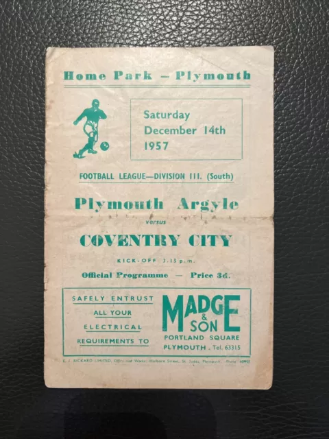 14.12.1957. Plymouth Argyle v Coventry City (Div 3 South).