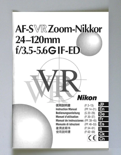 NIKON AFSVR ZOOMNIKKOR ED 24120mm F3.55.6 GIF Instruction Manual