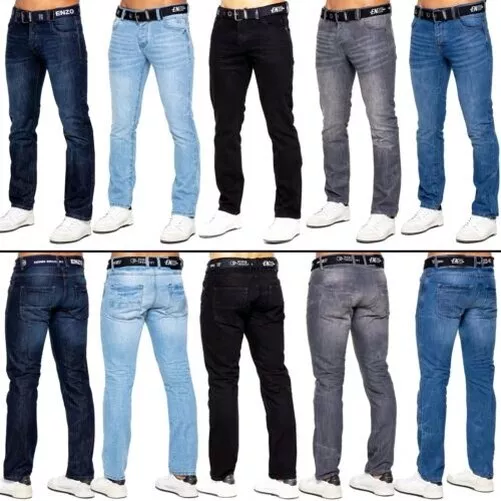 Enzo Jeans Hommes Droit Jambe Pantalon Coupe Standard Sans Ceinture Tailles UK