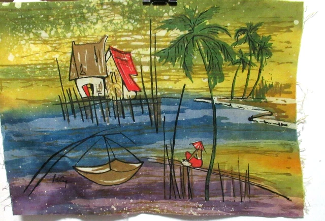 Malaylsian Village Original Batik Painting Signed