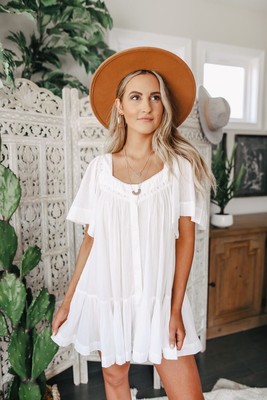 NEW FREE PEOPLE Sz XS HEARTS DESIRE SOLID BLOUSE TUNIC TOP MINI DRESS IVORY