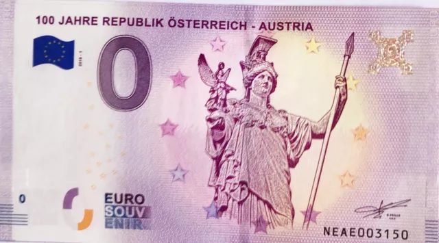 Billet 0 Zero Euro Schein Souvenir Festival 100 Jahre Republik Osterreich 2018-1