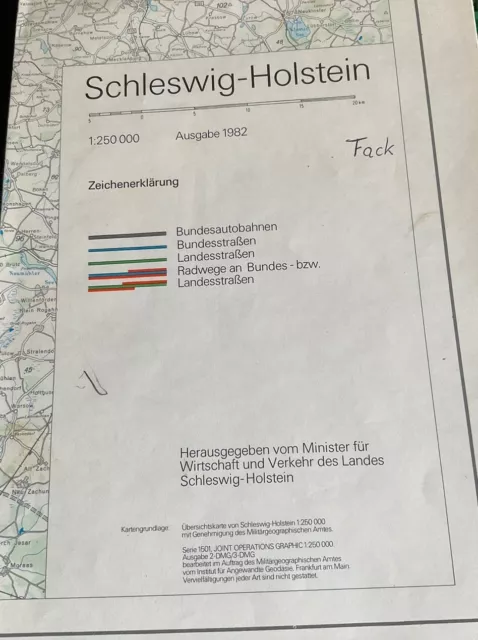 Amtliche Straßenkarte SCHLESWIG-HOLSTEIN 1982 RADWEGE anBundes-&Landesstr.1:250T