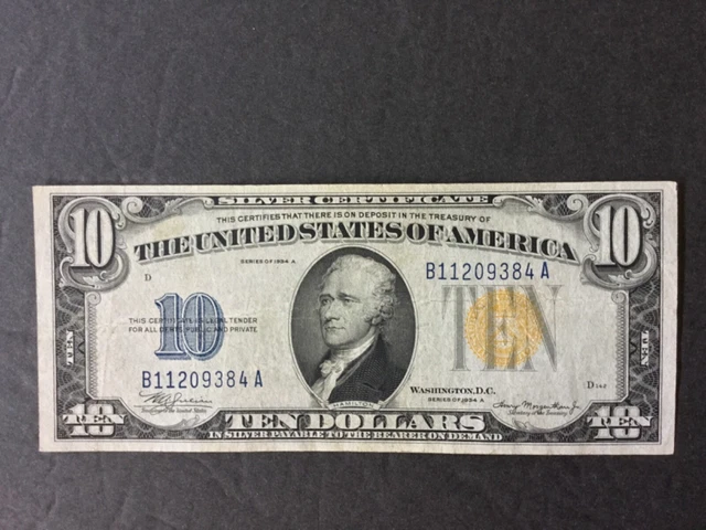 1934A   U.s. $10 Dollars Silver Certificate North Africa.