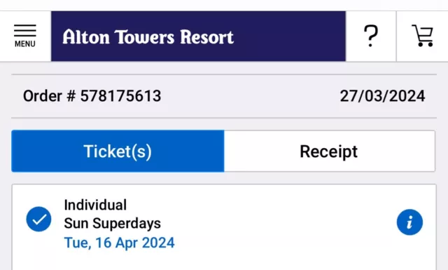 2no Tickets To Alton Tower 16/04/2024