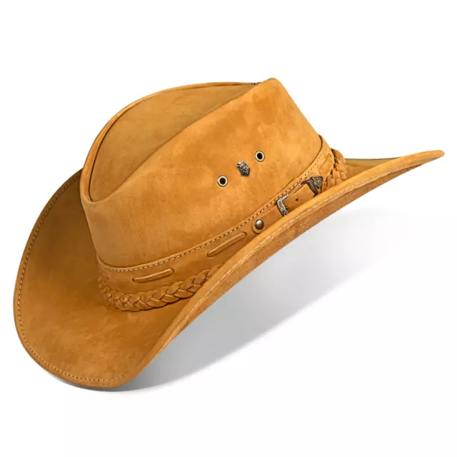 Black & Brown Genuine Leather Cowboy Western Hat Unisex