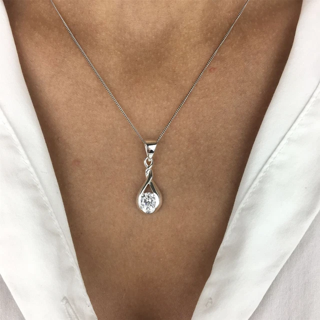 Collier Pendentif Rond Silverly - Argent Sterling 925 Et Zircone Cubique, Neuf Avec étiquettes