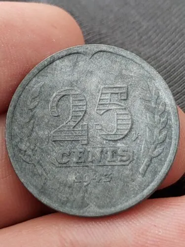 COIN / THE NETHERLANDS / 25 CENT 1943 Ww2 zinc Kayihan coins T78
