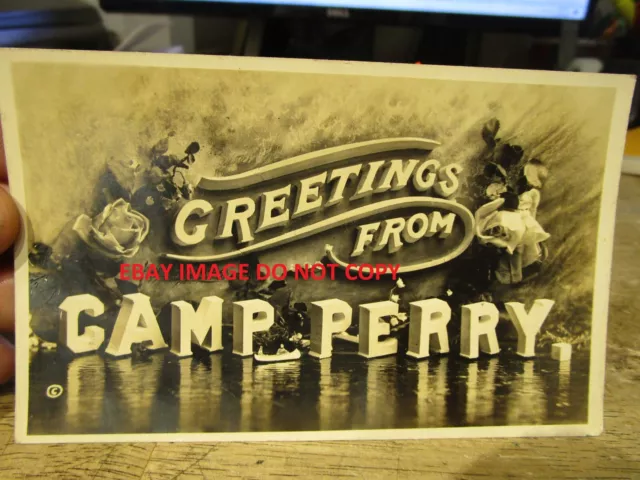 RARE Old Real Photo Picture Postcard Greetings from Camp Perry WWI Military Army