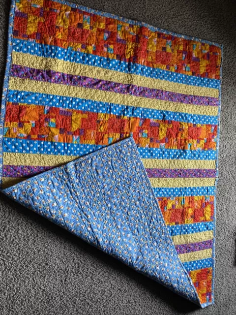 Colorful Patchwork Couch Quilt Throw Blanket 38" x 50" Handmade Hand Stitched