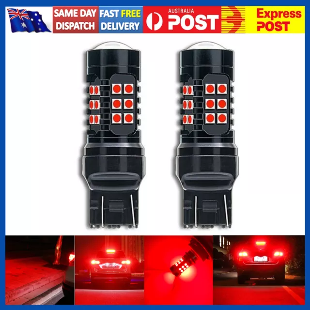 Brake Stop Globe Bright Tail Light Bulbs 2X 7443 7440 T20 Red Led Error Free