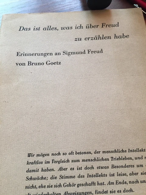 FRIEDENAUER PRESSE ERINNERUNGEN An Sigmund Freud Von Bruno Goetz 11.05