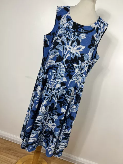 Jones New York XL Dress Navy Blue White Floral Sleeveless Tank Shift Stretch H5