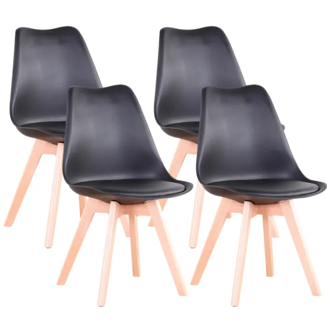 Lot de 4 Chaise de salle à manger avec Coussin pieds en bois NordicaTulip Noir