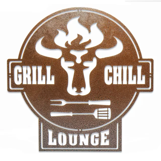 Gartenschild | Grill Schild | Bulle Grill & Chill Lounge | Stahl
