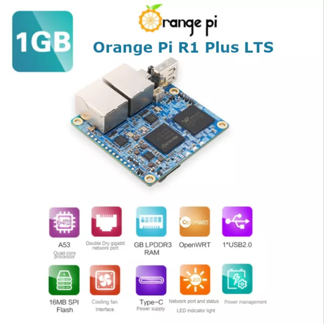 Orange Pi R1 Plus LTS RK3328 Cortex-A53 Quad-Core 64-Bit 1 GB LPDDR3