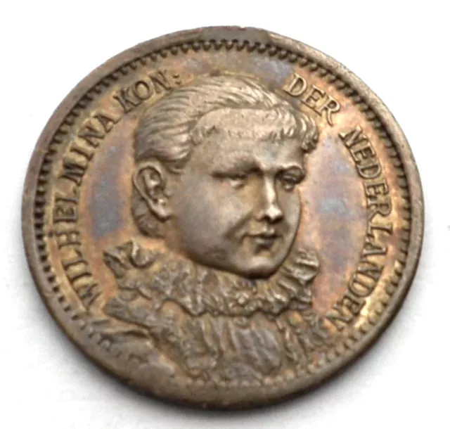 NETHERLANDS QUEEN WILHELMINA 1880-1898 Coronation Bronze Medal 19.2mm 2g. LL2.4