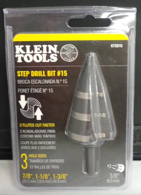 Klein Tools KTSB15 Step Drill Bit #15   7/8", 1-1/8", 1-3/8"  BRAND NEW