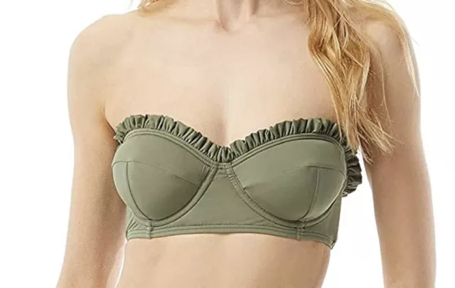 NWT Michael Kors Iconic Solids Ruffled Underwire Bandeau Top Army Green Size M