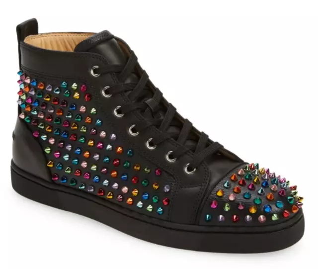 Christian Louboutin Mens Louis Orlato Spikes Leather High Top Sneaker EU 42 US 9