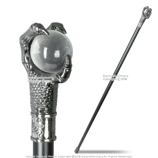 Crystal Ball Wizard's Scrying Stick w/ Zinc/Glass Handle and 36.5" Metal Cane