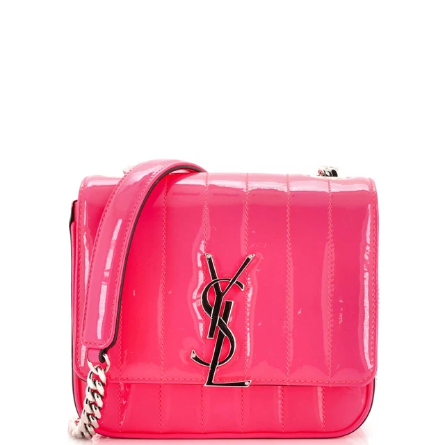 Saint Laurent Vicky Crossbody Bag Vertical Quilted Patent Small Pink