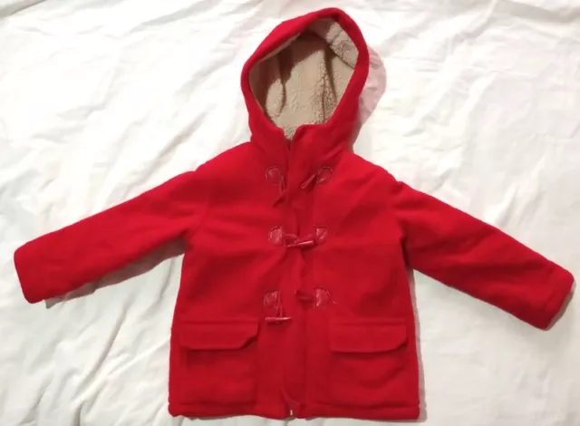 CAPPOTTINO BIMBI ROSSO 2-3 ANNI GIACCA PELO IMBOTTITA CAPPOTTO cappuccio bambini