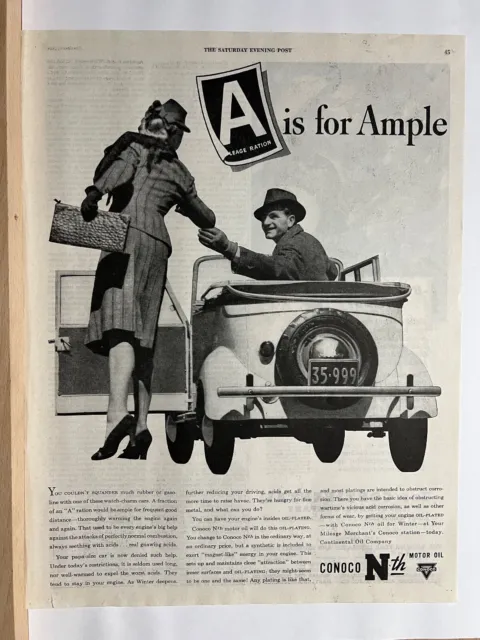Vintage 1943 Wartime Advertising - Conoco Motor Oil
