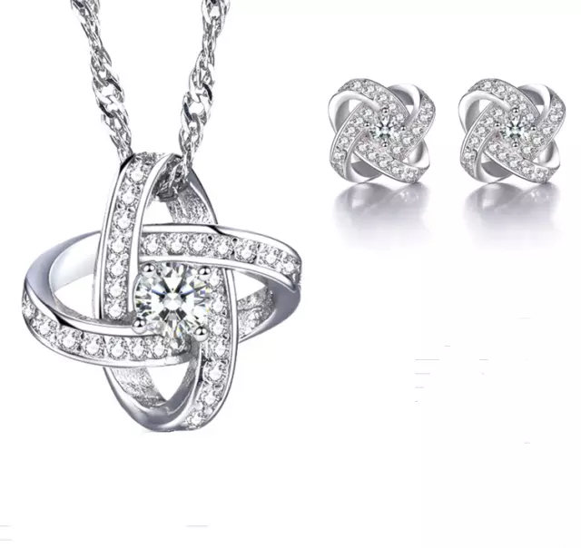 925 Sterling Silver Women Jewelry Sets Crystal Star Pendant Necklace Earrings