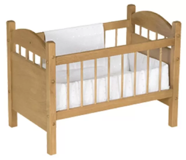 18" Toy Baby Doll Crib Bed Handmade Bedding Oak Wood Furniture Natural HARVEST