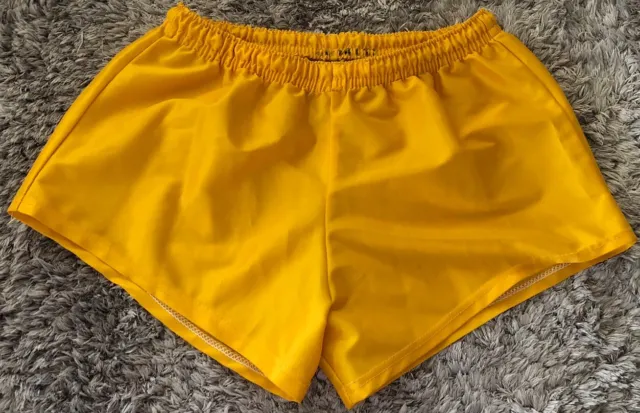 084 Vintage Good Fellows Shorts Yellow Sheer Footy Made In Australia Mens 34”