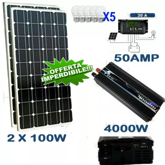 Kit Fotovoltaico 1KW Con Pannello 100W E Inverter 2000W - Per Isola E Camper