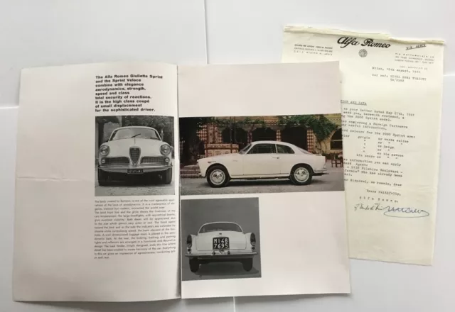 1961 Alfa Romeo 2000 Sprint w/Company Letter Original Car Brochure Catalog 2